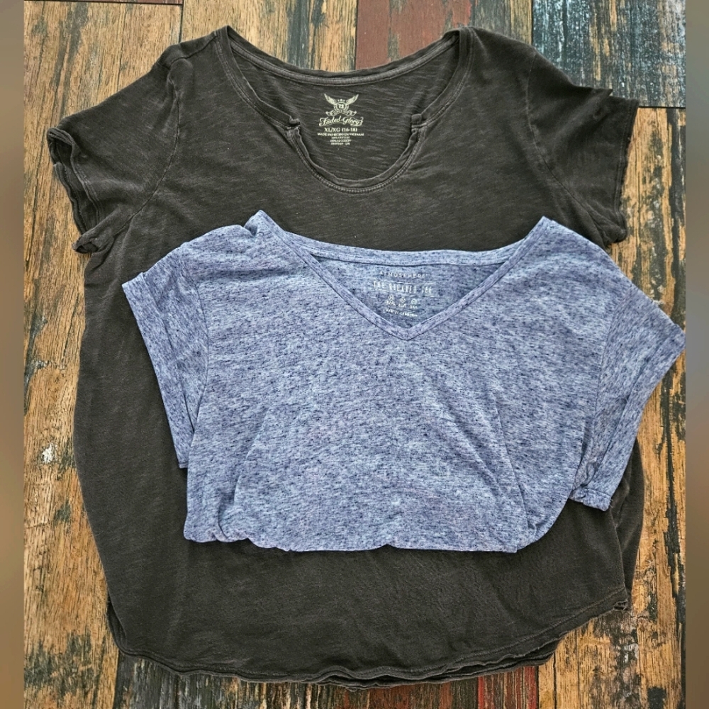 Lot of 2 Tees - Faded Glory Black and Heather Blue Short Sleeve - Womens XL